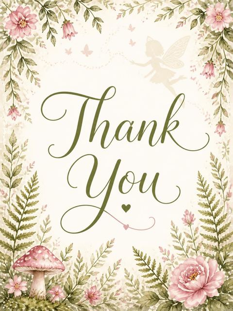Thank-you flat in the Watercolor Fairy Mushroom 4th Birthday Invitation design
