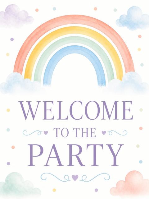 Welcome sign in the Pastel Watercolor Rainbow 3rd Birthday Invitation design