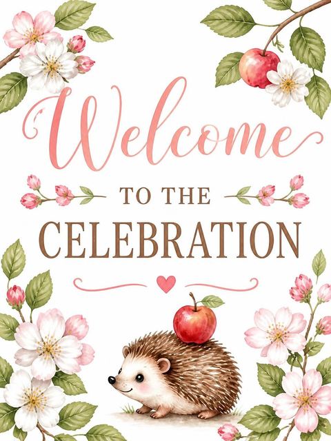 Welcome sign in the Floral Woodland 4th Birthday Invitation design