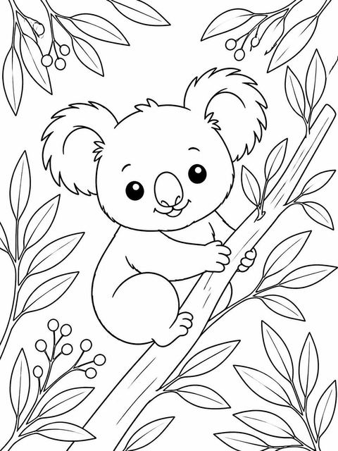 Coloring sheet in the Watercolor Koala Eucalyptus 9th Birthday Invitation design