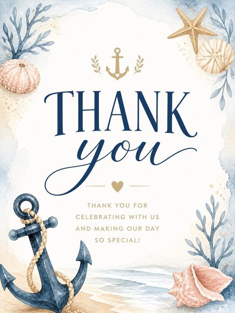 Thank-you flat in the Watercolor Nautical Anchor Beach Party design