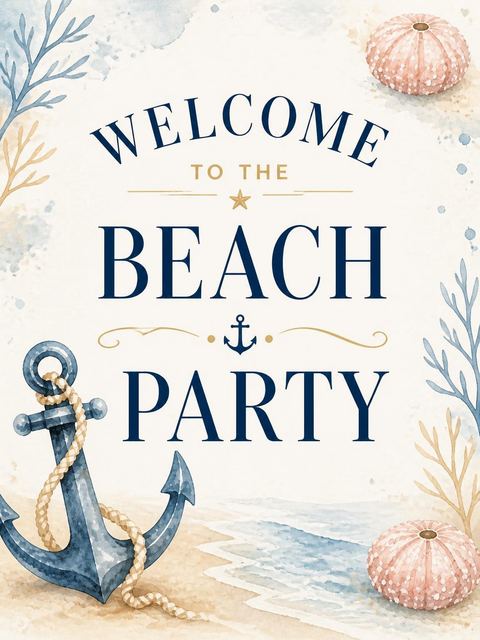 Welcome sign in the Watercolor Nautical Anchor Beach Party design