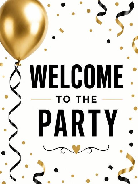 Welcome sign in the Metallic Gold Balloon Birthday Invitation design
