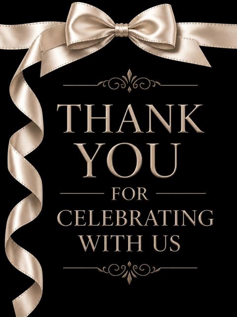 Thank-you flat in the Champagne Silk Ribbon 65th Birthday design