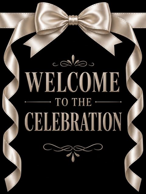 Welcome sign in the Champagne Silk Ribbon 65th Birthday design