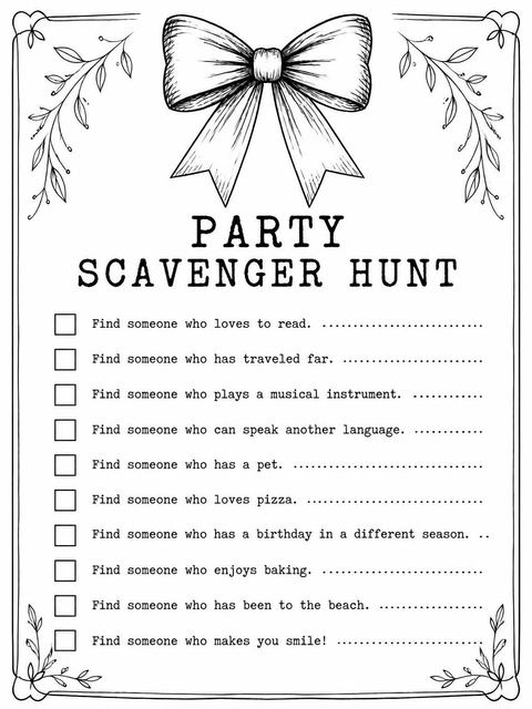 Scavenger hunt in the Red Watercolor Bow 8th Birthday Invitation design