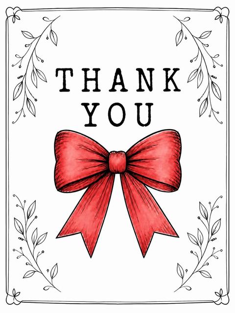 Thank-you flat in the Red Watercolor Bow 8th Birthday Invitation design