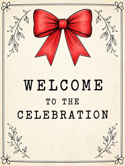 Welcome sign in the Red Watercolor Bow 8th Birthday Invitation design