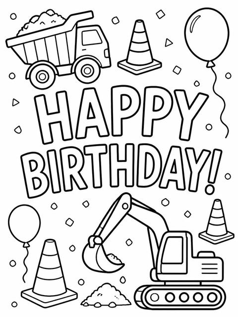 Coloring sheet in the Crayon Texture Construction 2nd Birthday design