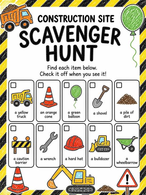 Scavenger hunt in the Crayon Texture Construction 2nd Birthday design