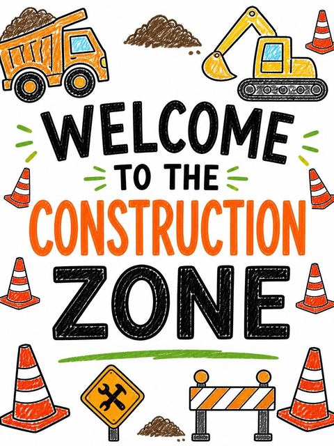 Welcome sign in the Crayon Texture Construction 2nd Birthday design