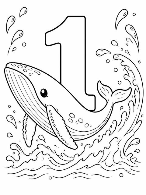 Coloring sheet in the Watercolor Whale 1st Birthday Invitation design