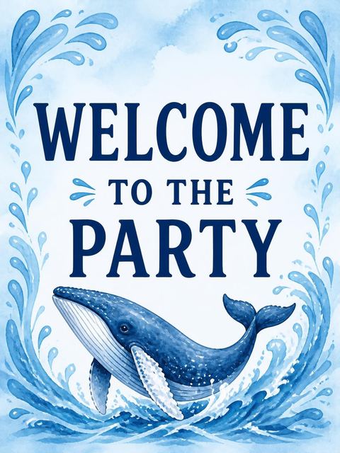 Welcome sign in the Watercolor Whale 1st Birthday Invitation design