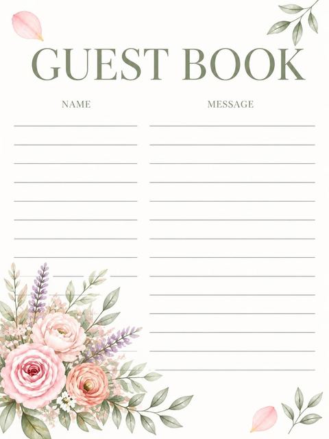 Guest sign-in sheet in the Pink Watercolor Floral Ninth Birthday design