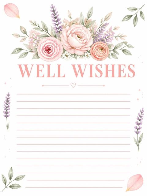 Wishes page in the Pink Watercolor Floral Ninth Birthday design