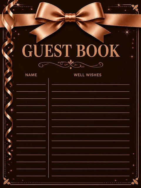 Guest sign-in sheet in the Bronze Ribbon Metallic 90th Birthday design