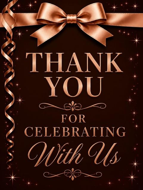 Thank-you flat in the Bronze Ribbon Metallic 90th Birthday design