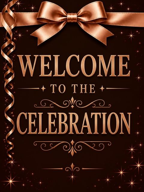 Welcome sign in the Bronze Ribbon Metallic 90th Birthday design