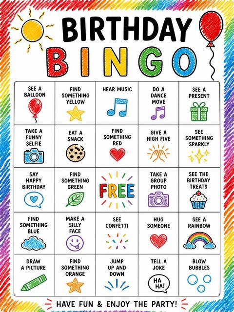 Bingo grid in the Crayon Rainbow Number 3rd Birthday Invite design
