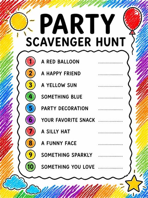 Scavenger hunt in the Crayon Rainbow Number 3rd Birthday Invite design