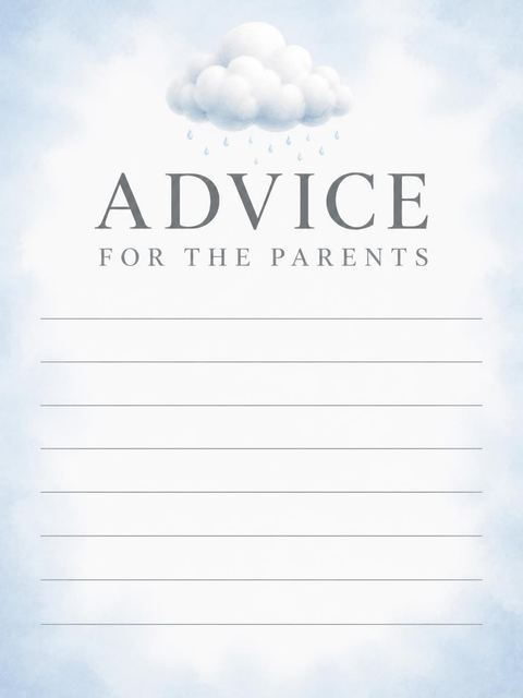 Advice card in the Blue Watercolor Raincloud Baby Shower design