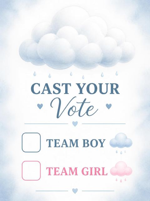 Team boy / team girl ballot in the Blue Watercolor Raincloud Baby Shower design