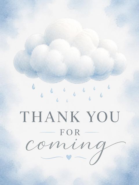 Thank-you flat in the Blue Watercolor Raincloud Baby Shower design