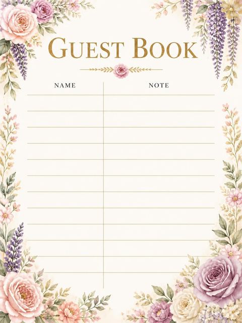 Guest sign-in sheet in the Gold Foil Floral 40th Birthday design