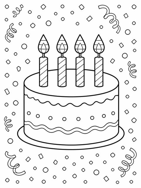 Coloring sheet in the Pink Cake Rainbow Candle 4th Birthday design