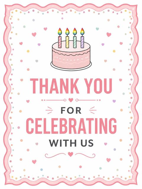 Thank-you flat in the Pink Cake Rainbow Candle 4th Birthday design