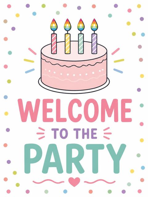 Welcome sign in the Pink Cake Rainbow Candle 4th Birthday design