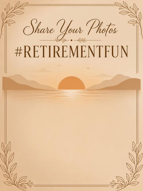 Hashtag card in the Willow Sunset Retirement Party Invitation design