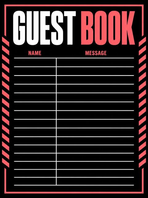 Guest sign-in sheet in the Black and Coral 12th Birthday Invitation design