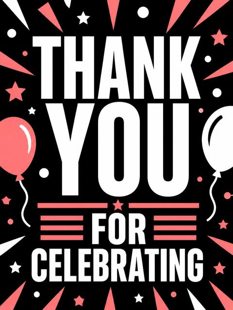 Thank-you flat in the Black and Coral 12th Birthday Invitation design