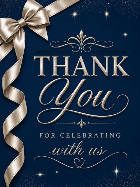 Thank-you flat in the Navy Gold Ribbon 45th Birthday design