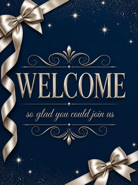 Welcome sign in the Navy Gold Ribbon 45th Birthday design