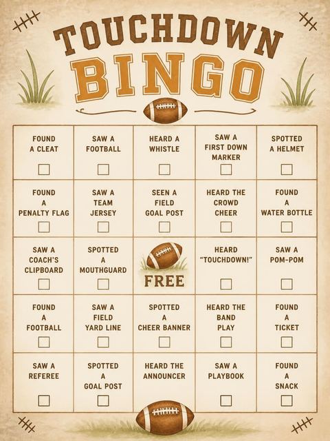 Bingo grid in the Watercolor Football 8th Birthday Invitation design
