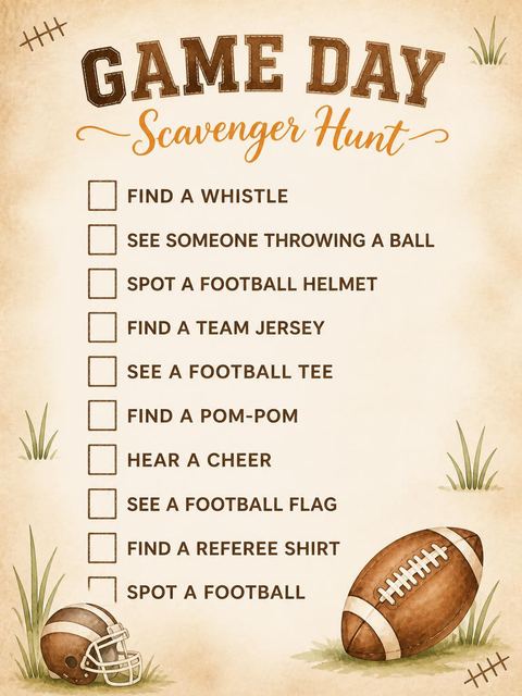 Scavenger hunt in the Watercolor Football 8th Birthday Invitation design