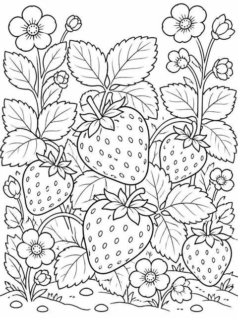 Coloring sheet in the Watercolor Strawberry First Birthday Invitation design
