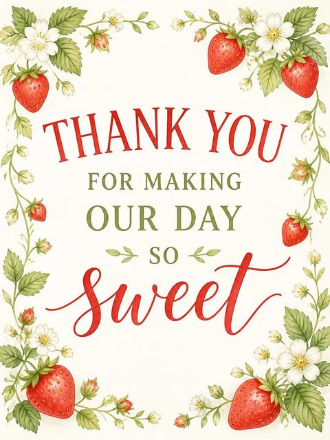 Thank-you flat in the Watercolor Strawberry First Birthday Invitation design