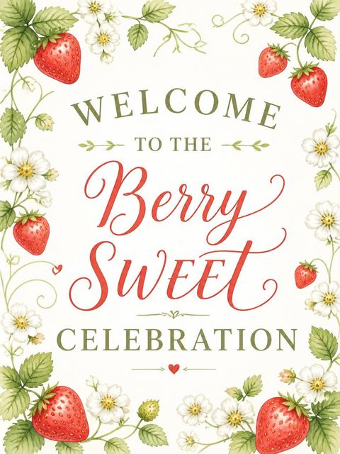 Welcome sign in the Watercolor Strawberry First Birthday Invitation design