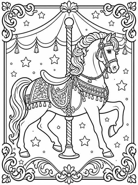Coloring sheet in the Burgundy Gold Carousel 4th Birthday Invitation design