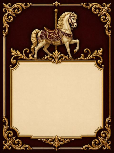 Place card in the Burgundy Gold Carousel 4th Birthday Invitation design