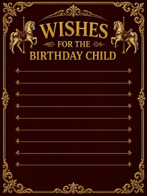 Wishes page in the Burgundy Gold Carousel 4th Birthday Invitation design