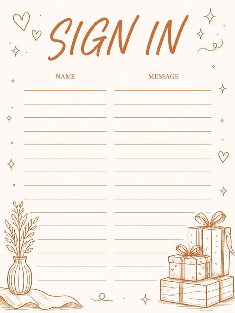 Guest sign-in sheet in the Terracotta Line-Art 21st Birthday Cake Invitation design