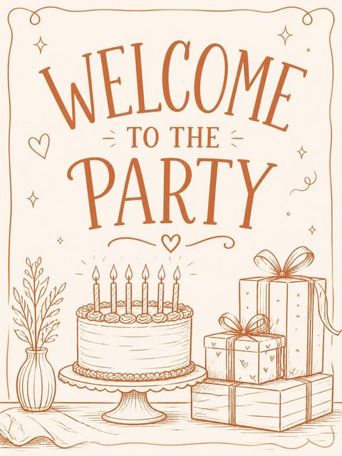 Welcome sign in the Terracotta Line-Art 21st Birthday Cake Invitation design