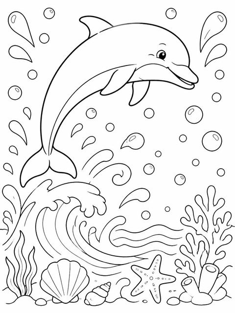 Coloring sheet in the Watercolor Dolphin 5th Birthday Invitation design