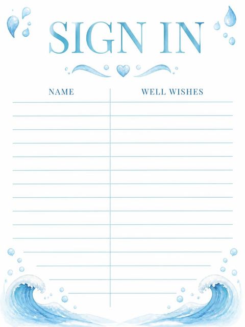 Guest sign-in sheet in the Watercolor Dolphin 5th Birthday Invitation design