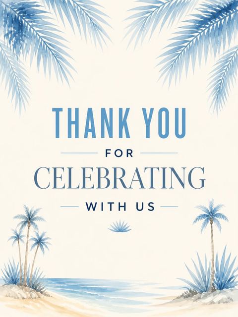 Thank-you flat in the Blue Watercolor Palm Summer Soiree design