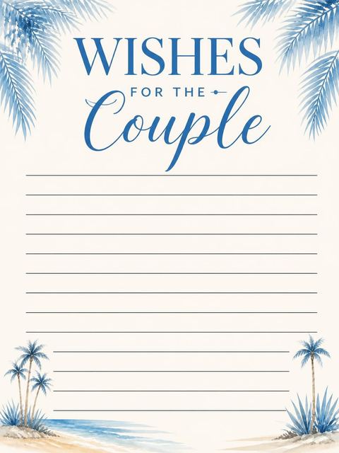 Wishes page in the Blue Watercolor Palm Summer Soiree design